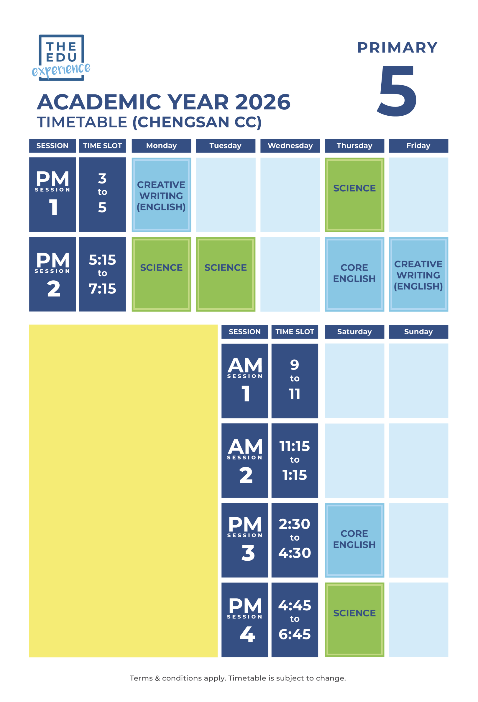 Class Schedule (Ang Mo Kio) 2026
